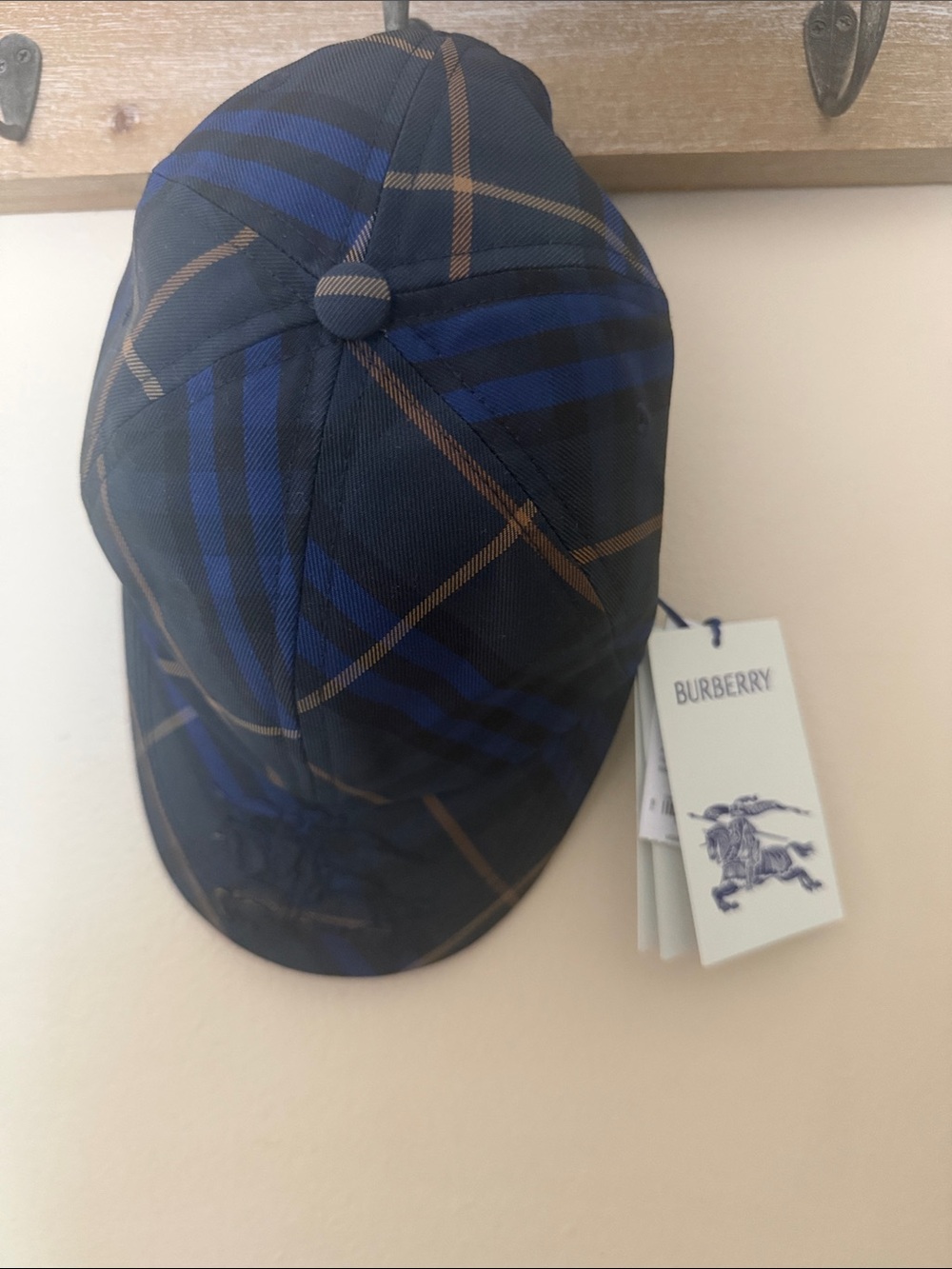 Burberry Navy & Brown Check Baseball Cap with Blue Accents